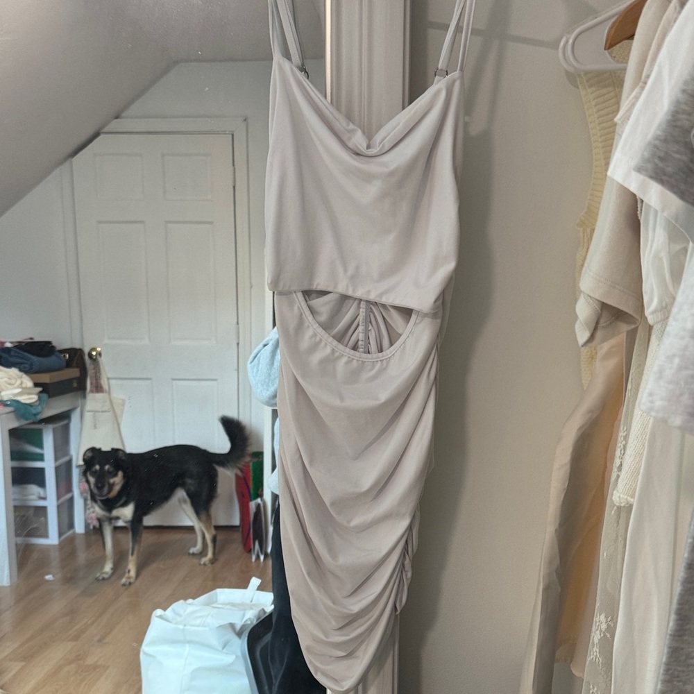 Elegant Cream Ruched Dress